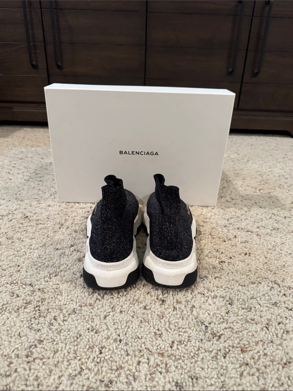 Balenciaga women’s Black Sparkle Sock Sneakers with White Sole - Picture 4 of 4
